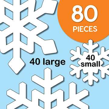 80 Pieces Snowflake Paper Cutouts with IDEA Guide, 2-Sided US Made Card Stock Punch Out White Snowflakes for Bulletin Boards, Classroom Decor - Small and Large Snowflake Decorations Winter Cutouts