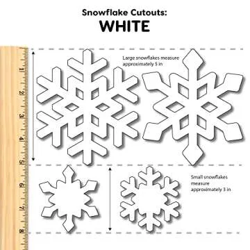 80 Pieces Snowflake Paper Cutouts with IDEA Guide, 2-Sided US Made Card Stock Punch Out White Snowflakes for Bulletin Boards, Classroom Decor - Small and Large Snowflake Decorations Winter Cutouts