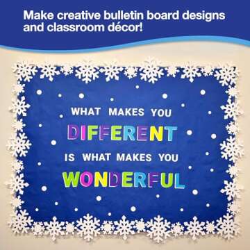 80 Pieces Snowflake Paper Cutouts with IDEA Guide, 2-Sided US Made Card Stock Punch Out White Snowflakes for Bulletin Boards, Classroom Decor - Small and Large Snowflake Decorations Winter Cutouts