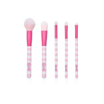 Barbie Women's Makeup Brush Set | Beauty Blenders with Storage Case Zip Up in Pink | Striped Soft Be...