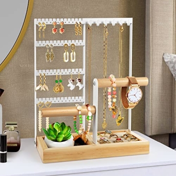 Godboat Jewelry Organizer, 4-Tier Earring Holder Organizer with 48 Holes, 6 Hooks Necklace Organizer...