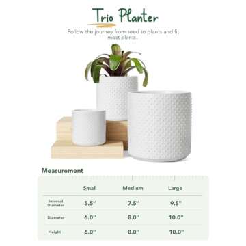 LE TAUCI 6+8+10 Inch Plant Pots Indoor, Ceramic Planter Pots for Plants, Raised Dots Flower Pots Ind...