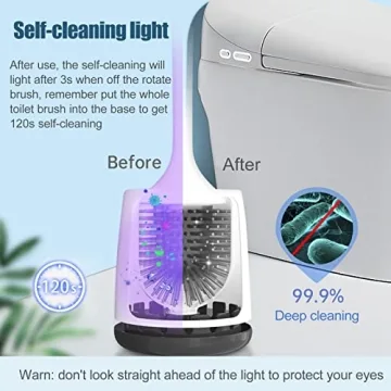 Toilet Scrubber, Silicone Toilet Brushes for Bathroom with Holder, Toilet Brush Cleaner Set with 2 Brush Heads, Good Papa Electric Toilet Brush, Floor Standing, Wall Mounted without Drilling