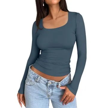 Trendy Queen Women's Long Sleeve Crop Top - Y2K Slim Fit Winter Shirt 2024