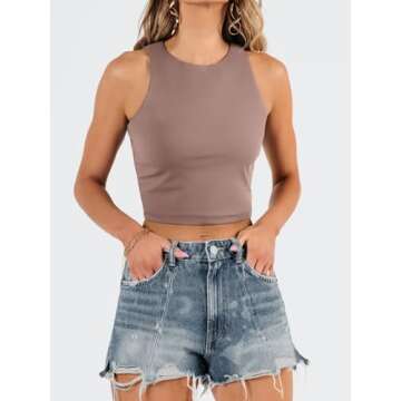 EFAN Women's Sexy Sleeveless Double Lined Crop Tops for Summer Fashion