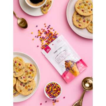 Pure Food By Estee Natural Pastel Colors Rainbow Candy Coated Chocolate Chips, 5oz | Cosmic Brownie Sprinkles | Vegan Chocolate | Natural Color Sprinkles | Mini Colored Chocolate Chips for Baking | Soy Free, Gluten Free, Dairy Free, Nut Free