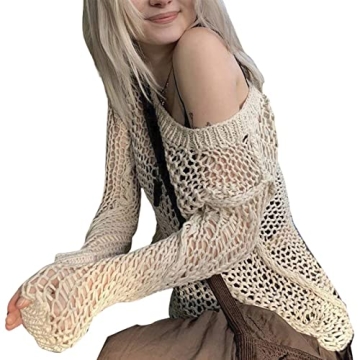 Chic Women Long Sleeve Hollow Out Sweater for Y2K Style