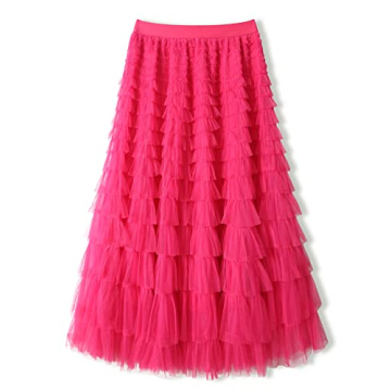 Mliyasan Women’s Multilayer Ruffles Tulle Skirt Pleated High Waist Fluffy Maxi Skirt Fairy Cake Dr...