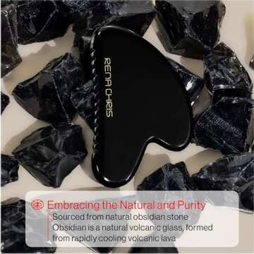 Rena Chris Gua Sha Facial Tools, Natural Obsidian Gua Sha with Teeth for Face & Body, Manual Massage...