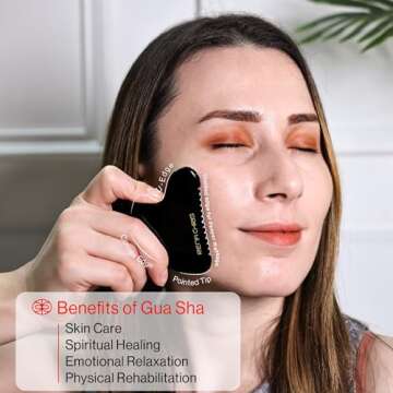 Rena Chris Gua Sha Facial Tools, Natural Obsidian Gua Sha with Teeth for Face & Body, Manual Massage Sticks for Jawline Sculpting and Puffiness Reducing, Facial Massage Tool, Skin-Care (Black)