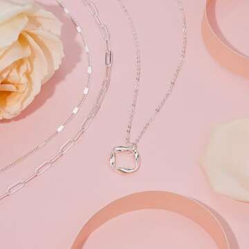 Poxtex 925 Sterling Silver Layered Necklace Set for Women