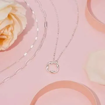 Poxtex 925 Sterling Silver Layered Necklace Set for Women