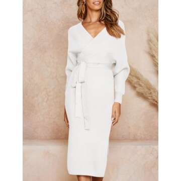Chang Yun Women's Long Maxi Sweater Dresses Sexy Wrap Batwing V Neck Slit Open Back Holiday Bodycon Dress with Belt