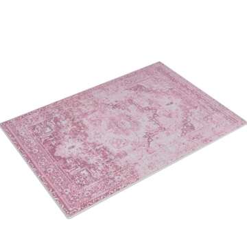 Adiva Rugs Machine Washable 3x5 Area Rug with Non Slip Backing for Living Room, Bedroom, Bathroom, Kitchen, Printed Vintage Home Decor, Floor Decoration Carpet Mat (Pink, 3' x 5')
