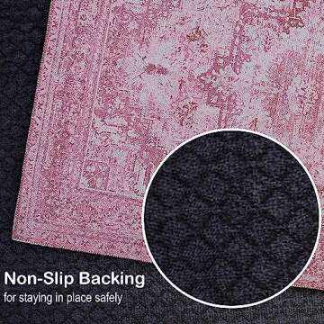 Adiva Rugs Machine Washable 3x5 Area Rug with Non Slip Backing for Living Room, Bedroom, Bathroom, Kitchen, Printed Vintage Home Decor, Floor Decoration Carpet Mat (Pink, 3' x 5')
