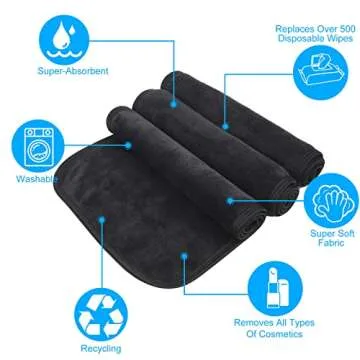 SUNLAND Microfiber Face Makeup Remover Cloths Reusable Facial Cleaning Towel Ultra Soft Washcloths 8inchx16inch Black 3Pack