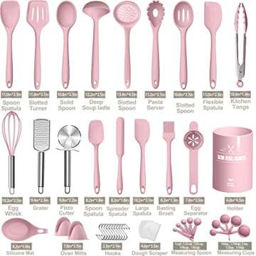 Silicone Cooking Kitchen Utensil Set, AIKKIL 43 Pcs Pink Cooking Utensils Set, Turner, Tongs, Spoon,...
