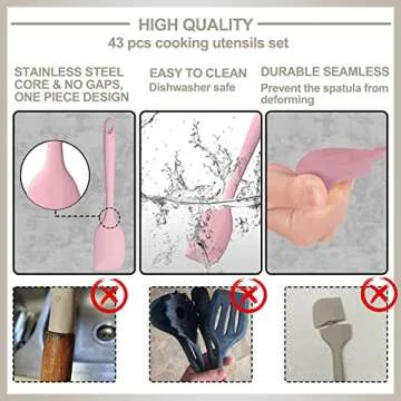 AIKKIL 43 Pcs Pink Silicone Cooking Utensil Set