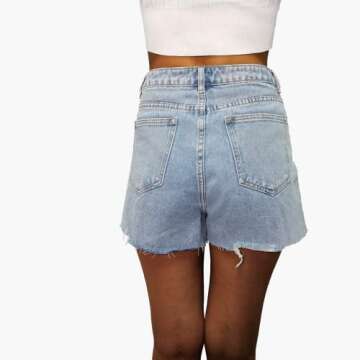 VAYEAH Jean Shorts Womens High Waisted Cotton Ripped Raw Hem Slit Denim Shorts with Deep Pockets...