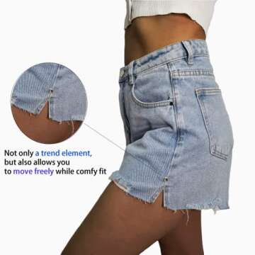 VAYEAH Jean Shorts Womens High Waisted Cotton Ripped Raw Hem Slit Denim Shorts with Deep Pockets for Women Casual Summer(S)