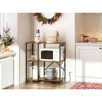 YATINEY Bakers Rack with Power Outlet, 3-Tier Microwave Stand, Multifunctional Coffee Bar, Kitchen S...