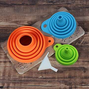 KongNai 4 Sizes Kitchen Funnel Set, Food Grade Silicone Collapsible Funnel, Funnels for Kitchen Use Filling Bottles, Canning, Cooking, and Water Powder Transfer