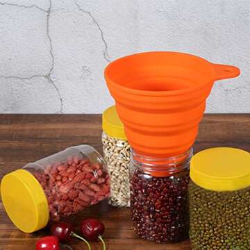 KongNai 4 Sizes Kitchen Funnel Set, Food Grade Silicone Collapsible Funnel, Funnels for Kitchen Use Filling Bottles, Canning, Cooking, and Water Powder Transfer