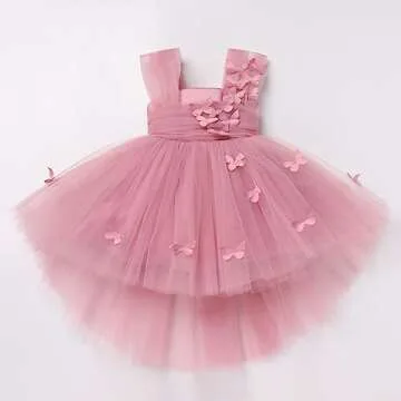 Baby Girl Dress - Dress for Baby Girl, Toddler Birthday Dress Infant Ruffled Butterfly Embroidered Special Occasion Photoshoot Dresses for Princess Pageant Baptism Bridesmaid Dusty Pink 2-3T
