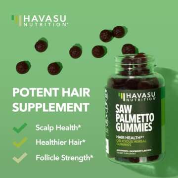Saw Palmetto for Men Gummies - DHT Blocker Supplement for Hair Health and Male Patterned Balding - 60 Count - Supports Scalp and Prostate Wellness - Raspberry Flavor - Vegan, Non-GMO, 1 Month Supply