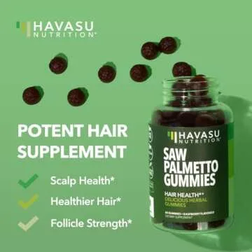 Saw Palmetto for Men Gummies - DHT Blocker Supplement for Hair Health and Male Patterned Balding - 60 Count - Supports Scalp and Prostate Wellness - Raspberry Flavor - Vegan, Non-GMO, 1 Month Supply