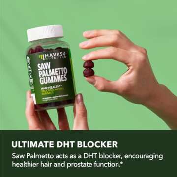 Saw Palmetto for Men Gummies - DHT Blocker Supplement for Hair Health and Male Patterned Balding - 60 Count - Supports Scalp and Prostate Wellness - Raspberry Flavor - Vegan, Non-GMO, 1 Month Supply