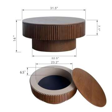31.5'' Round Coffee Table with Storage, Modern Wooden Coffee Table with Solid Wood Veneered, Circle ...
