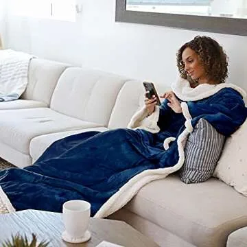 Catalonia Sherpa Wearable Blanket with Sleeves Arms, Comfy Sleeved TV Wrap Blanket, Large Snuggly Throw for Women and Men, Gift for Her