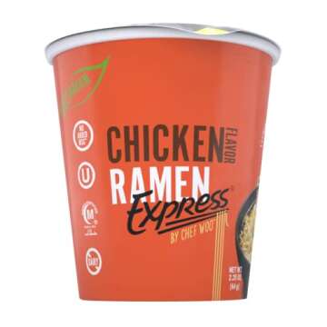 RAMEN EXPRESS Chicken Flavor Ramen Cup Noodle, 2.25 Oz Each (Pack Of 12) | Animal-free Ramen Noodles | All Plant-based | Made in U.S. with finest American flour