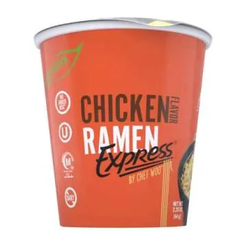 RAMEN EXPRESS Chicken Flavor Ramen Cup Noodle, 2.25 Oz Each (Pack Of 12) | Animal-free Ramen Noodles | All Plant-based | Made in U.S. with finest American flour