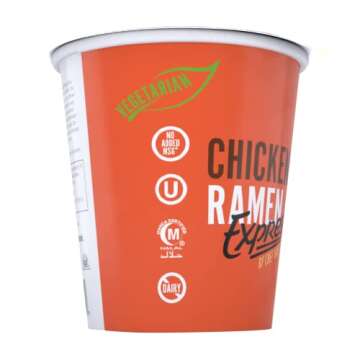 RAMEN EXPRESS Chicken Flavor Ramen Cup Noodle, 2.25 Oz Each (Pack Of 12) | Animal-free Ramen Noodles | All Plant-based | Made in U.S. with finest American flour