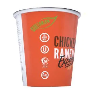 RAMEN EXPRESS Chicken Flavor Ramen Cup Noodle, 2.25 Oz Each (Pack Of 12) | Animal-free Ramen Noodles | All Plant-based | Made in U.S. with finest American flour