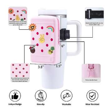 HCVUINL Silicone Water Bottle Pouch with 5 Charms, Water Bottle Handheld Caddy For Quencher Adventure 40oz & Stanley IceFlow 20oz 30oz,Tumbler Pouch Sports Gym Bottle Accessories,Pink