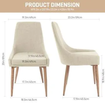 E&D FURNITURE Set of 2 Beige Dining Chairs with High Back