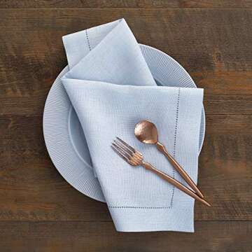 Solino Home Linen Dinner Napkins 20 x 20 Inch - 100% Pure Linen Light Blue Cloth Napkins Set of 4 fo...