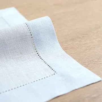 Solino Home Linen Dinner Napkins 20 x 20 Inch - 100% Pure Linen Light Blue Cloth Napkins Set of 4 for Spring, Easter - Classic Hemstitch, Handcrafted and Machine Washable