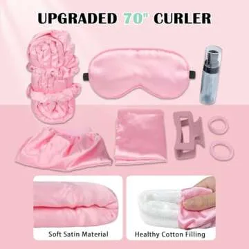 Gwabee Satin Heatless Curls Overnight Hair Curlers to Sleep In Hair Curler Rollers No Heat Hair Wrap for Curls Headband, 70" Satin Heatless Curling Rod Set for Women Long Waves Hair Volume-Pink 10PCS