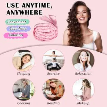 Gwabee Satin Heatless Curls Overnight Hair Curlers to Sleep In Hair Curler Rollers No Heat Hair Wrap for Curls Headband, 70" Satin Heatless Curling Rod Set for Women Long Waves Hair Volume-Pink 10PCS