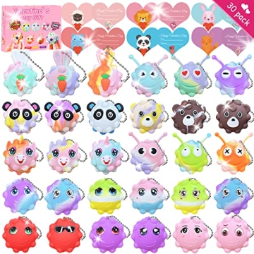Valentine's Day Gifts for Kids - 30 Cards with Colorful Pop Fidget Balls, Perfect Party Favors!