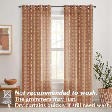 Terracotta Boho Curtains 84 Inch Length 2 Panels Set Vintage Floral Farmhouse Curtains for Living Room,Patterned Sheer Linen Aztec Printed Western Long Rustic Vintage Curtains for Bedroom,Rust Colored