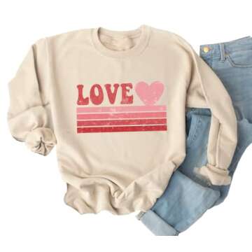 Ykomow Long Sleeve Valentines Shirts Women Plaid Love Heart Valentine's Sweatshirts Blouse Tops (M, Cream)