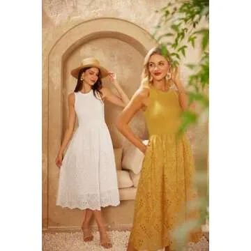 Sleeveless Summer Dresses for Women Tank Top Dress Round Neck Plain A-Line Midi Length Dress Casual Dress White XL