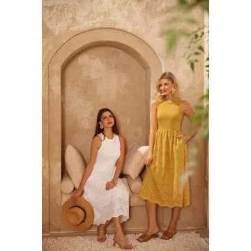 Sleeveless Summer Dresses for Women Tank Top Dress Round Neck Plain A-Line Midi Length Dress Casual Dress White XL