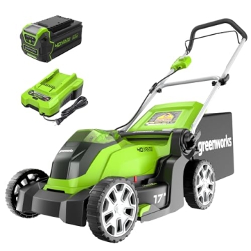 Greenworks 40V 17" Cordless (Push) Lawn Mower (75+ Compatible Tools), 4.0Ah Battery and Charger Incl...