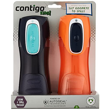 Contigo Trekker Kids Water Bottle with Spill-Proof Lid, 14oz Water Bottle with Leak-Proof Technology, BPA-Free, 2-Pack Navy & Nectarine